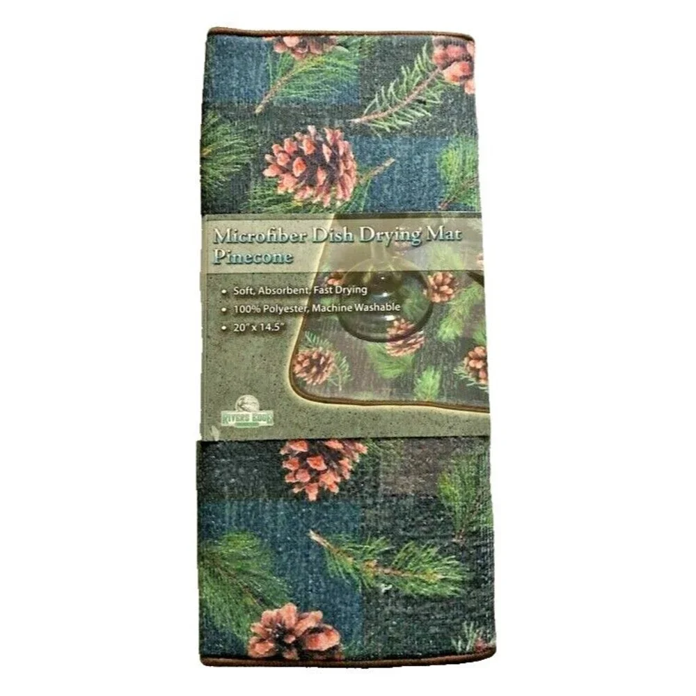 River's Edge Pinecone Dish Drying Mat Cabin Ranch Lodge Cabin Super Absorbent